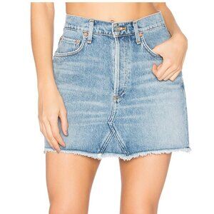 Agolde Quinn High Rise Mini Skirt in Devotee light blue wash denim jean s 29